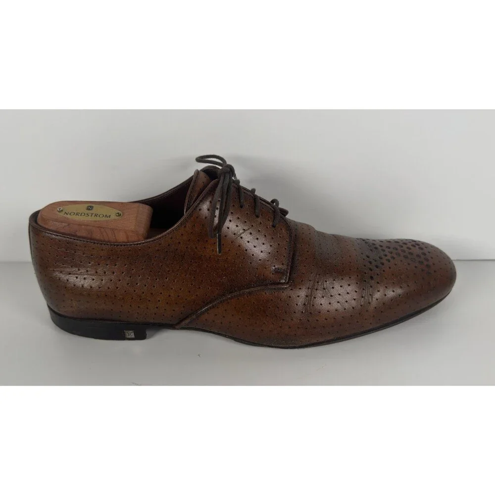 Louis Vuitton Brown Perforated Leather Men's Oxford Dress Shoes US 8.5